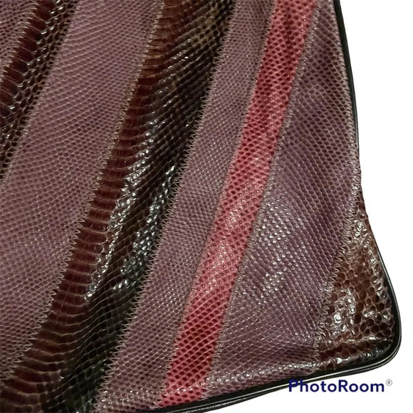 Vintage 1970s purple leather and snakeskin bag with meta handle removable strap - Picture 3 of 5